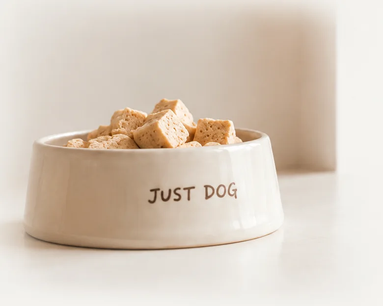 裝著寵物凍乾的 JUST DOG 陶瓷碗