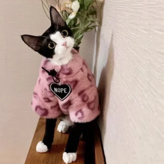 粉紅豹紋長毛絨外套•狗狗貓咪寵物衣服