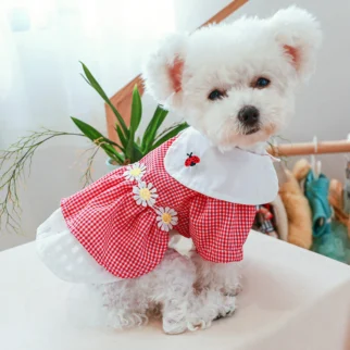 春夏紅格裙•狗狗貓咪寵物衣服