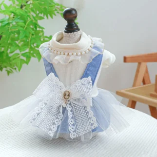 珍珠蕾絲裙•狗狗貓咪寵物衣服牽繩扣