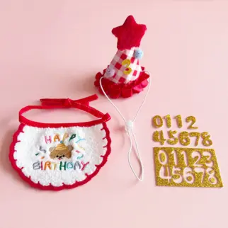 小熊緞帶生日領巾組 • 生日圍兜三角巾帽子